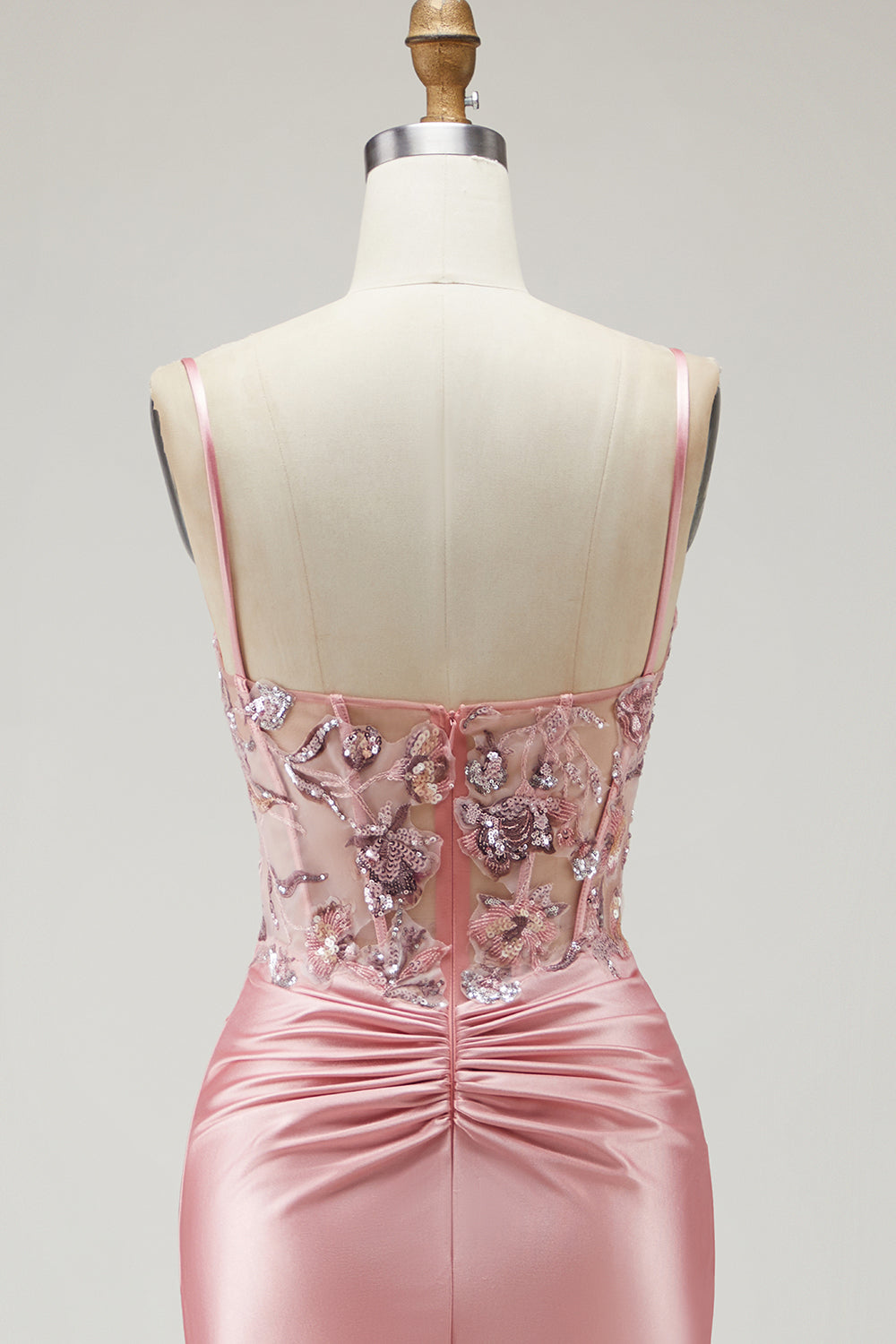 Blush Corset Sequin Satin Mermaid Prom Dress With Slit