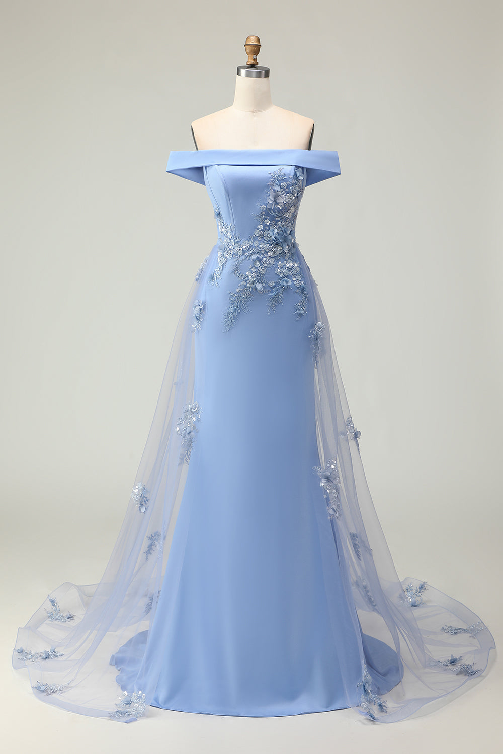 Off The Shoulder Grey Blue Mermaid Appliqued Mother Of the Bride Dress