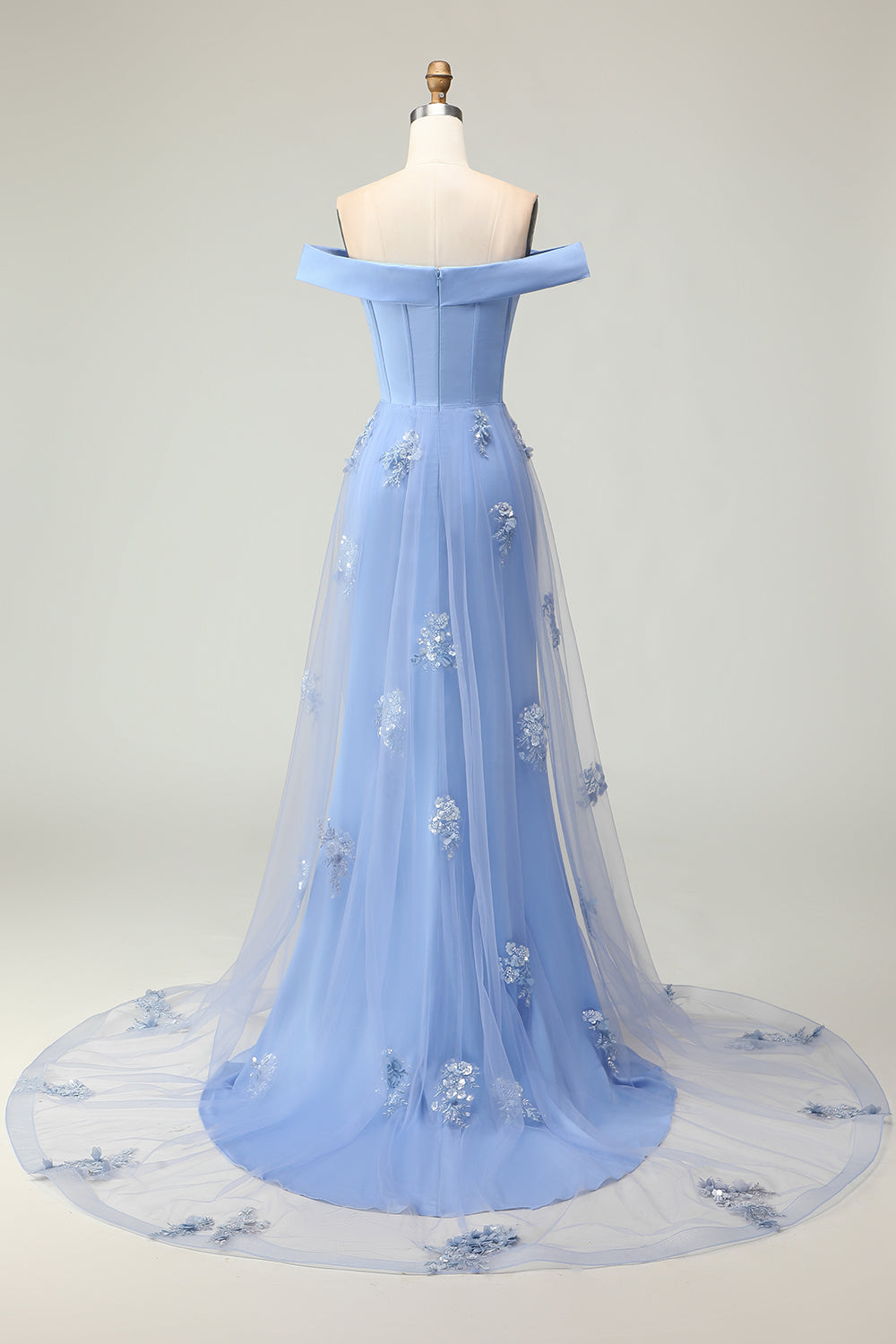 Off The Shoulder Grey Blue Mermaid Appliqued Mother Of the Bride Dress