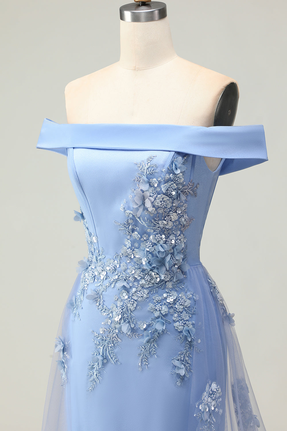 Off The Shoulder Grey Blue Mermaid Mother Of the Bride Dress With Appliques