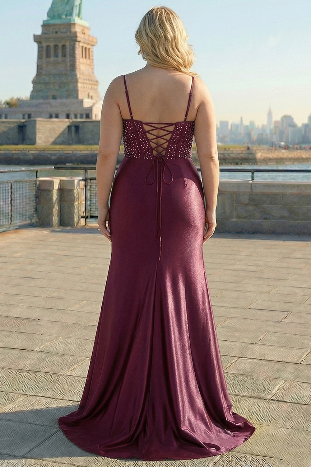 Navy Mermaid Corset Embroidered Plus Size Prom Dress