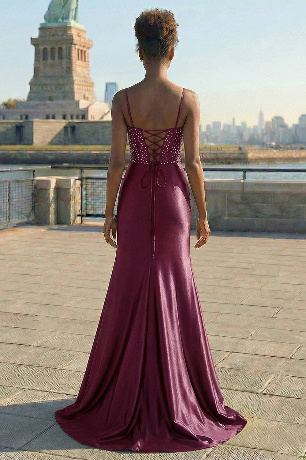 Elegant Navy Mermaid Embroidered Corset Prom Dress With Slit