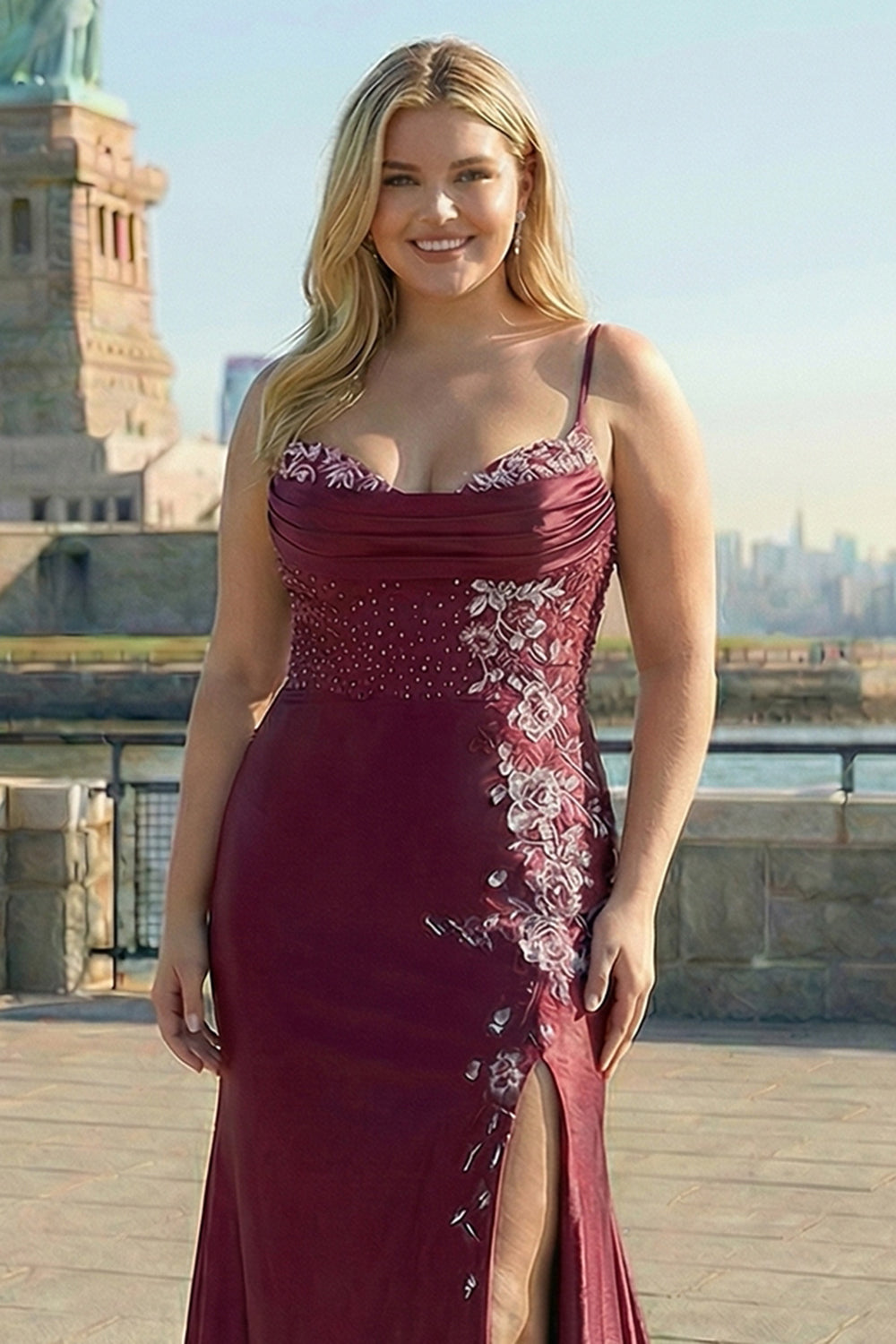 Navy Mermaid Corset Embroidered Plus Size Prom Dress