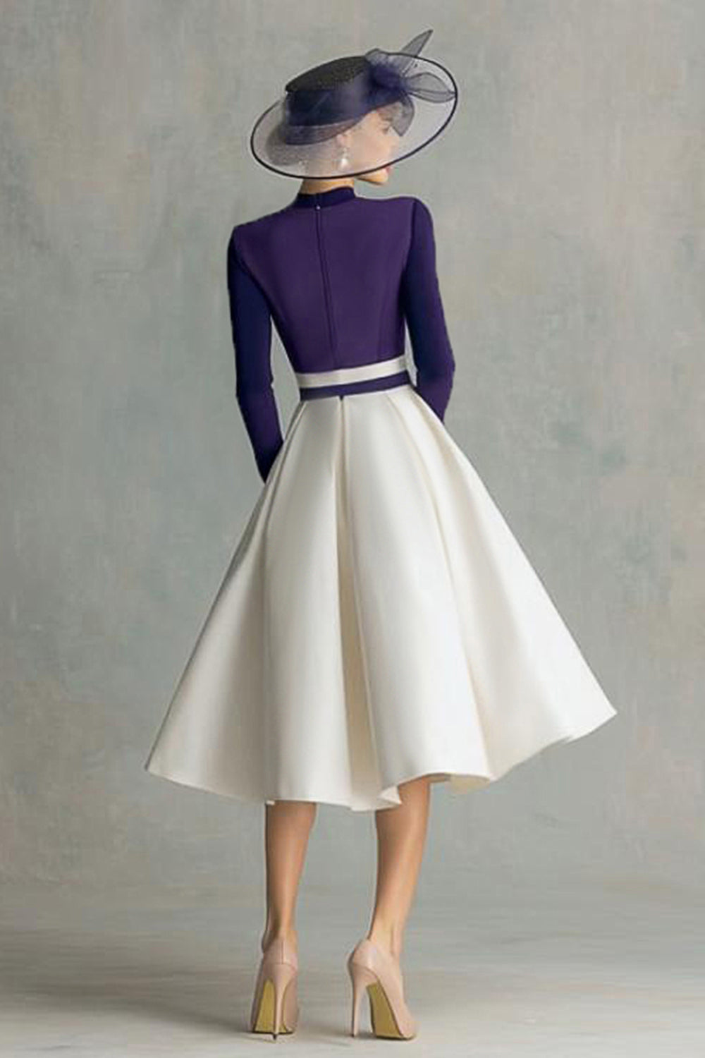 Plum A-Line High Neck Midi Mother Of The Bride Dress