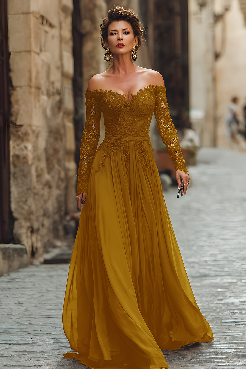 Cabernet A-Line Off the Shoulder Mother Of The Bride Dress With Lace