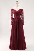 Cabernet A Line Long Sleeve Chiffon Mother Of the Bride Dress with Appliques