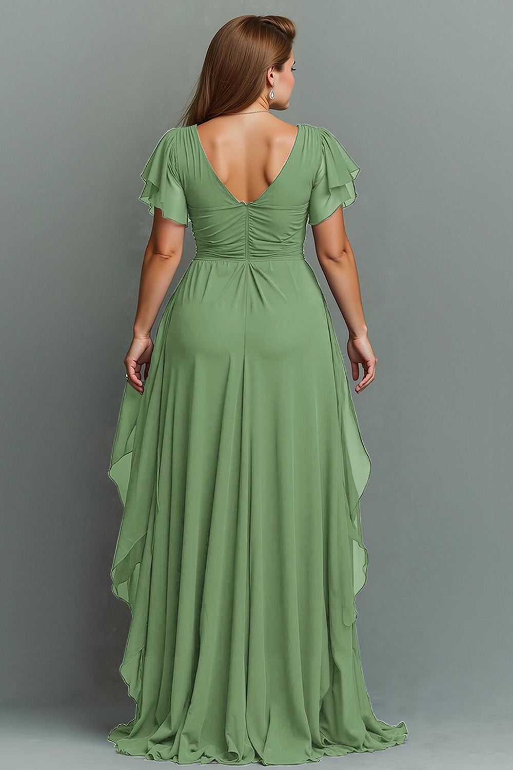 Navy A-Line Chiffon Ruched Maxi Dress With Flutter Sleeves