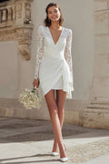 Lace Bodycon V-Neck Ivory Long Sleeve Bridal Shower Dress With Sash