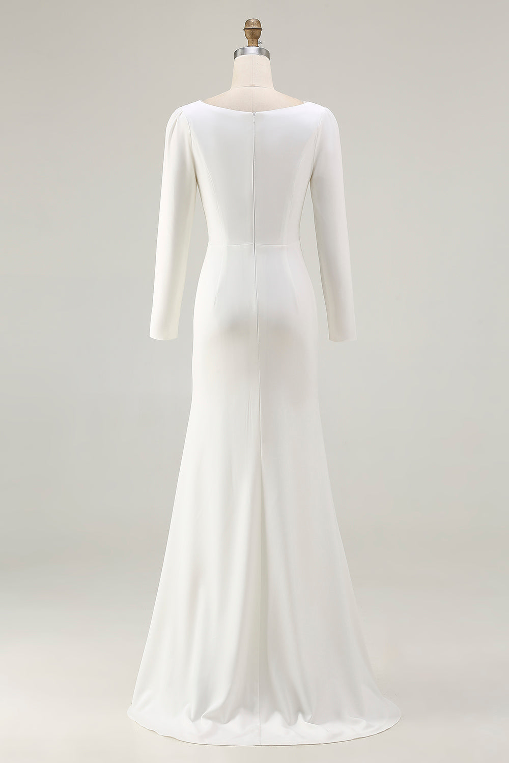 Ivory Ruched Long Sleeve Sheath Engagement Dress With Slit