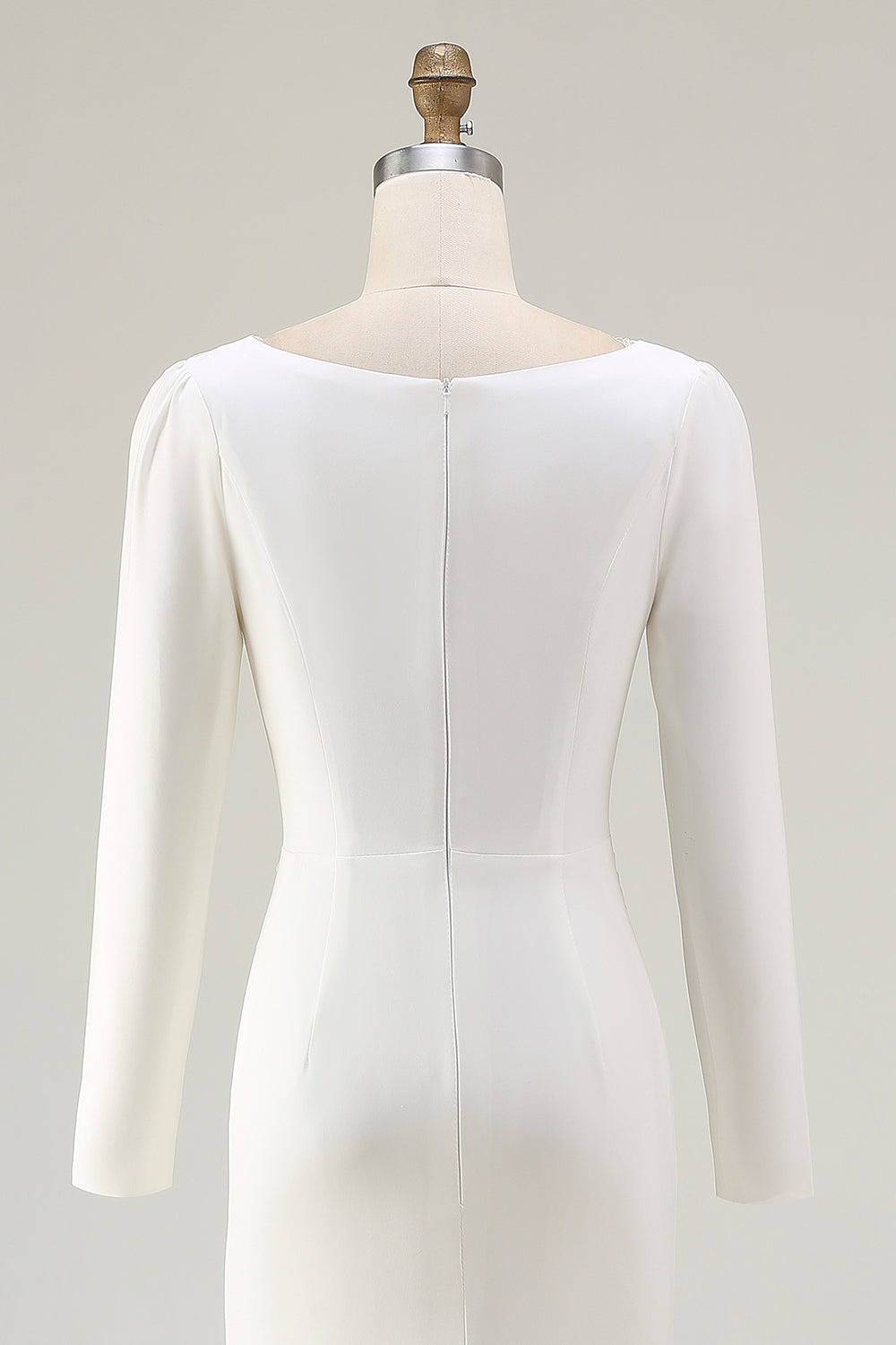 Ivory Ruched Long Sleeve Wedding Dress With Slit