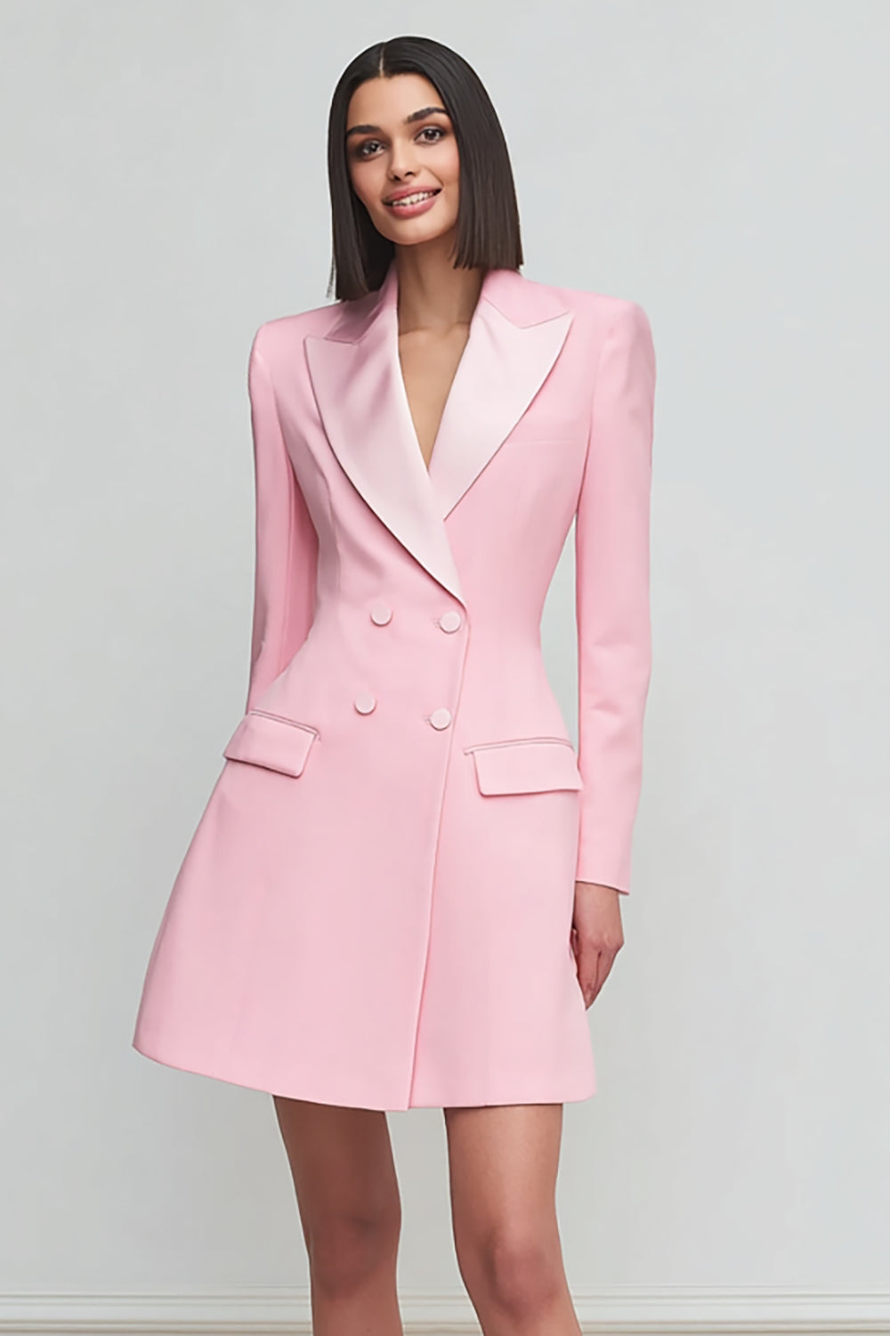 Pink A-Line Peak Lapel Blazer Dress