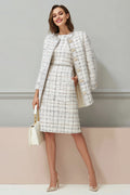 2-Piece Mix Black Gird Tweed Midi Dress