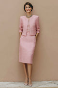 Pink 2-piece Tweed Pencil Midi Work Dress