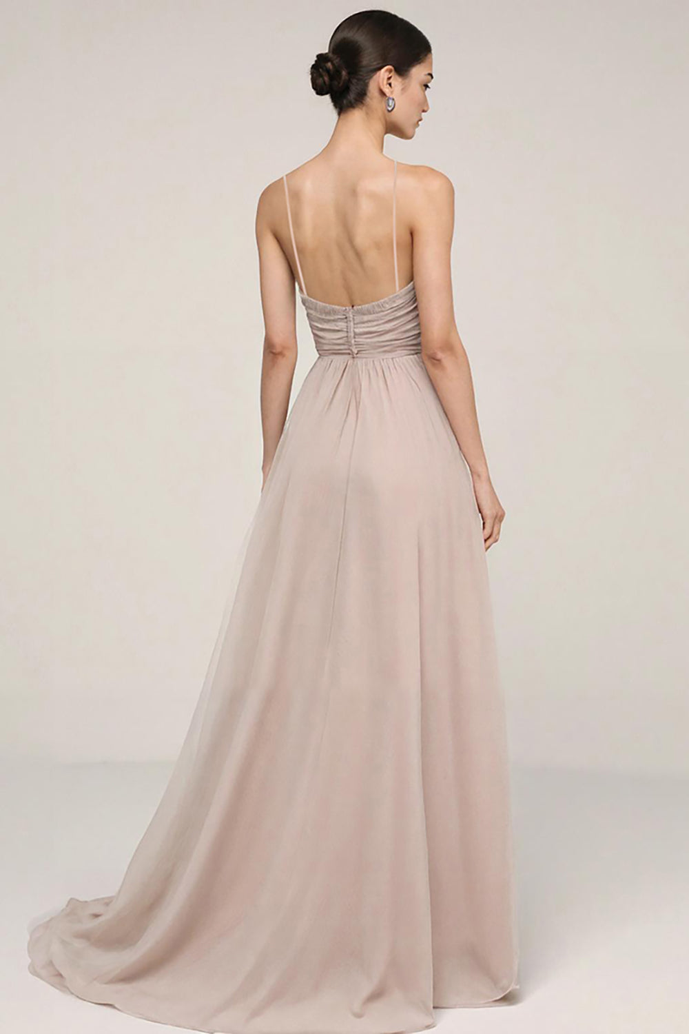 Blush V-Neck A-Line Ruched Evening Dress