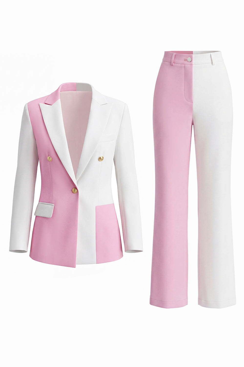 2-Piece Peak Lapel Coral Ivory Colorblock Women Suits
