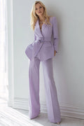 2-Piece Lilac Slim Fit Women Suits With Belt