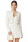 White 2-Piece Single Breasted Tweed Mini Skirt Suits