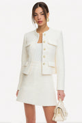 White Tweed 2-Piece Single Breasted Mini Skirt Suits