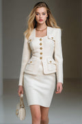 White Square Neck 2-Piece Women Mini Skirt Suits