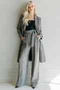 2-Piece Grey Plaid Notched Lapel Blazer Coat Pants Suits