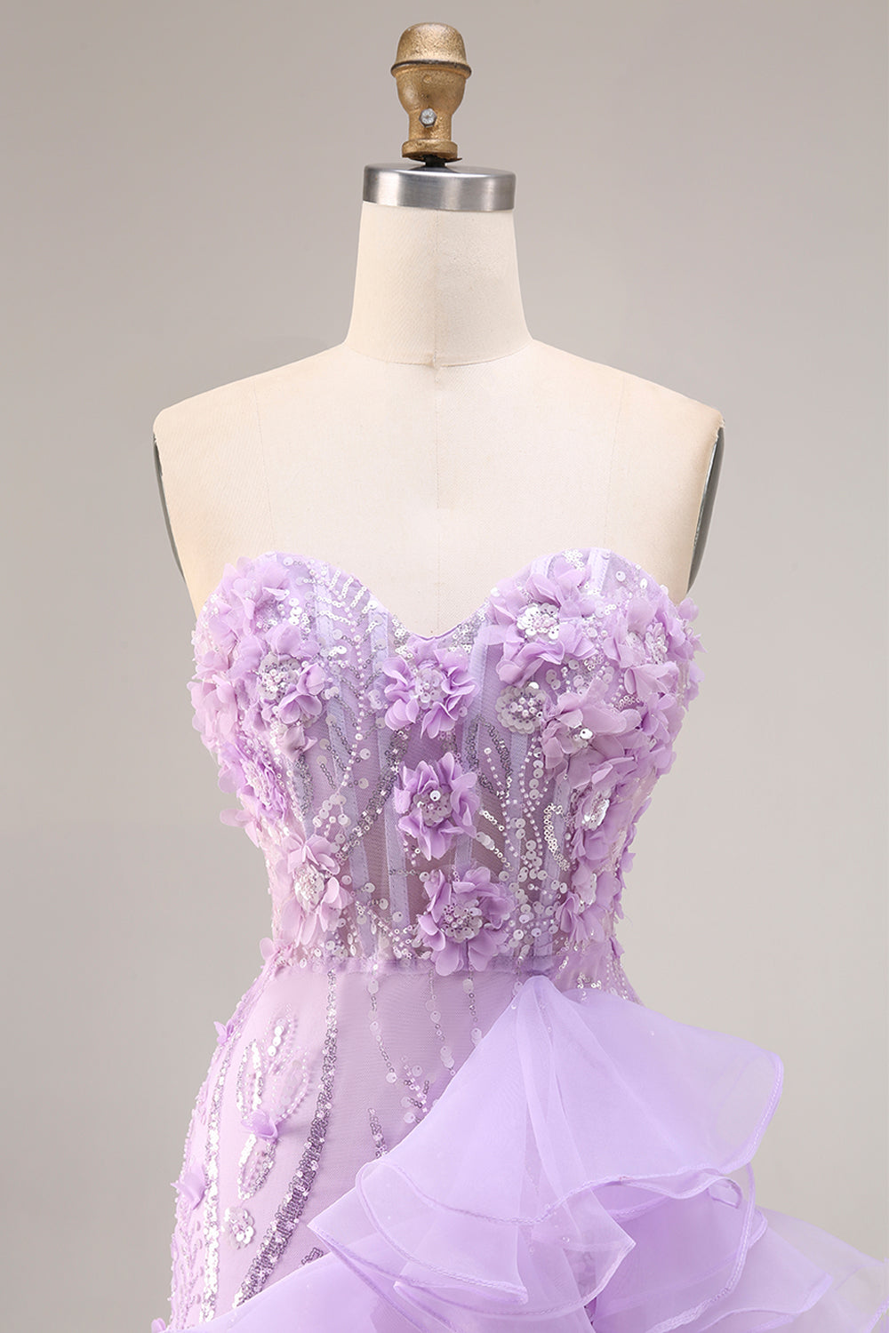 Sparkly Lilac Strapless Corset Prom Dress with Ruffles