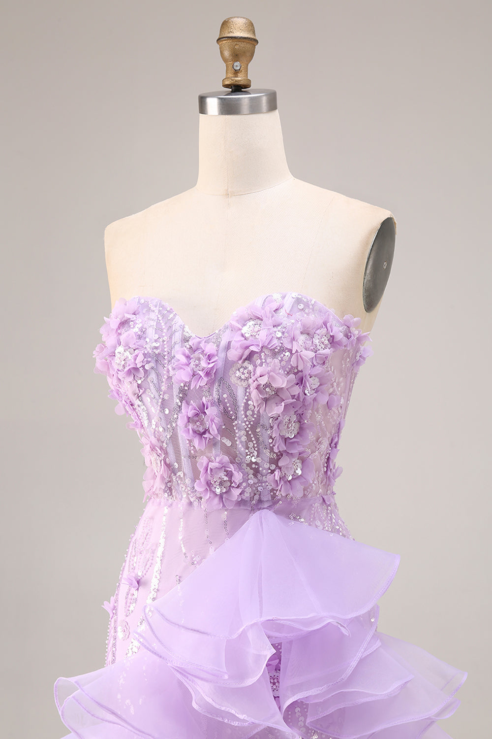 Sparkly Lilac Strapless Corset Prom Dress with Ruffles