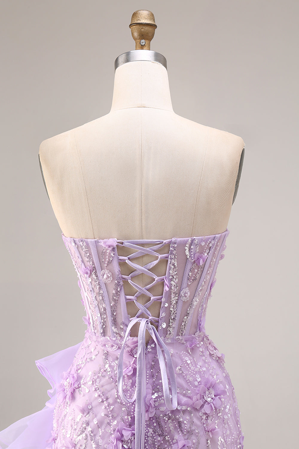 Sparkly Lilac Strapless Corset Prom Dress with Ruffles