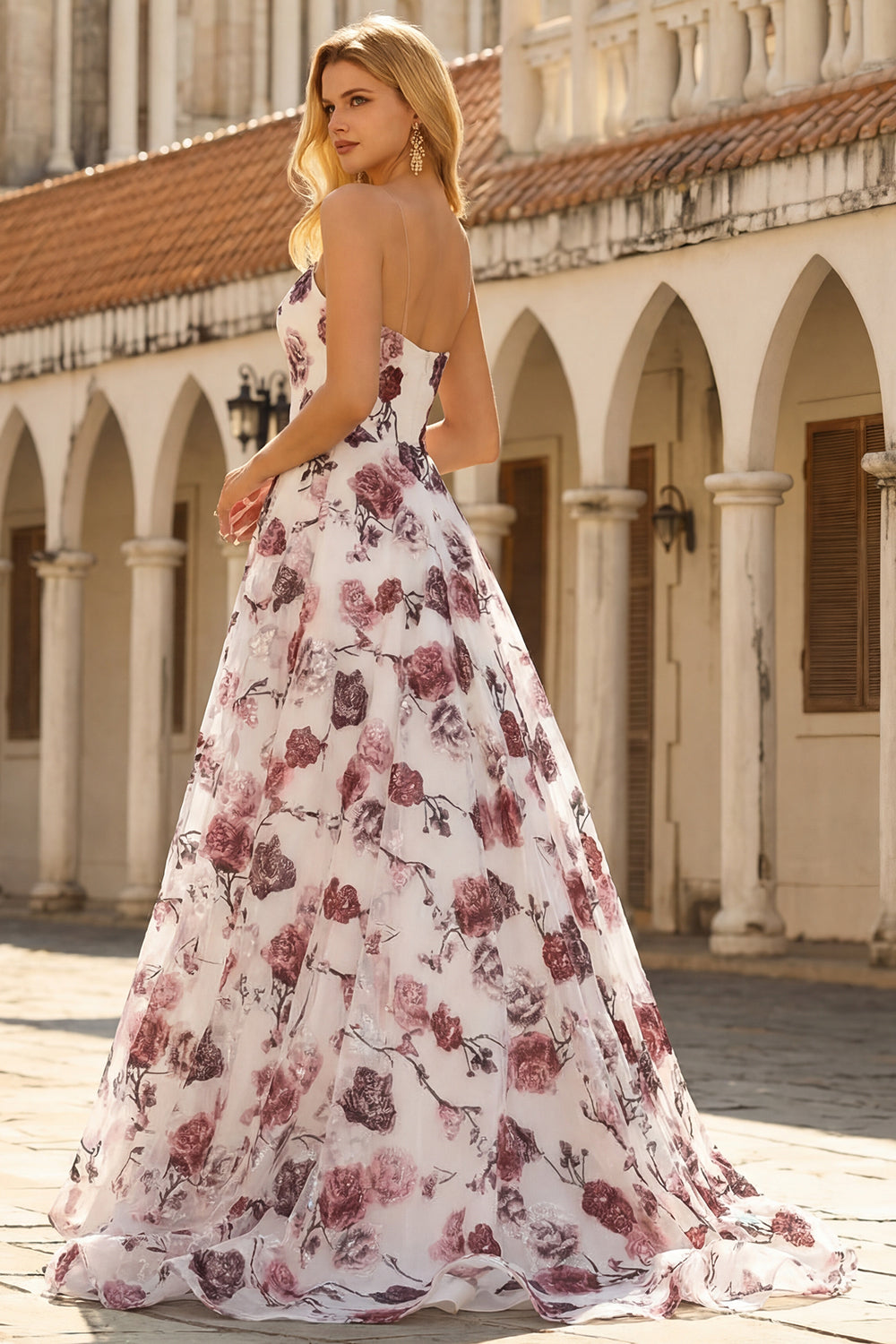 Strapless Corset A Line White Red Floral Sequin Prom Dress