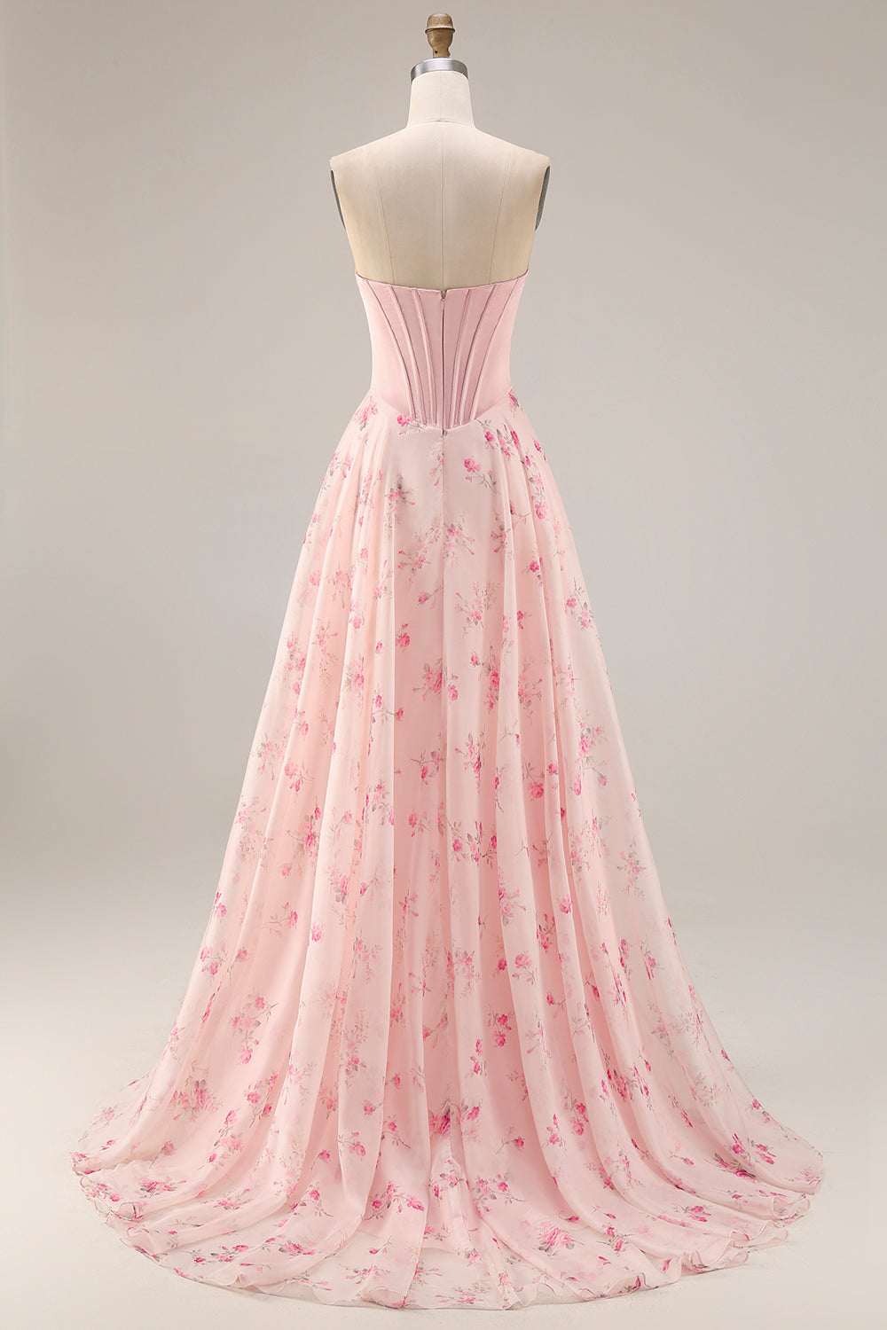 Yellow Blue Floral Strapless Corset A Line Prom Dress