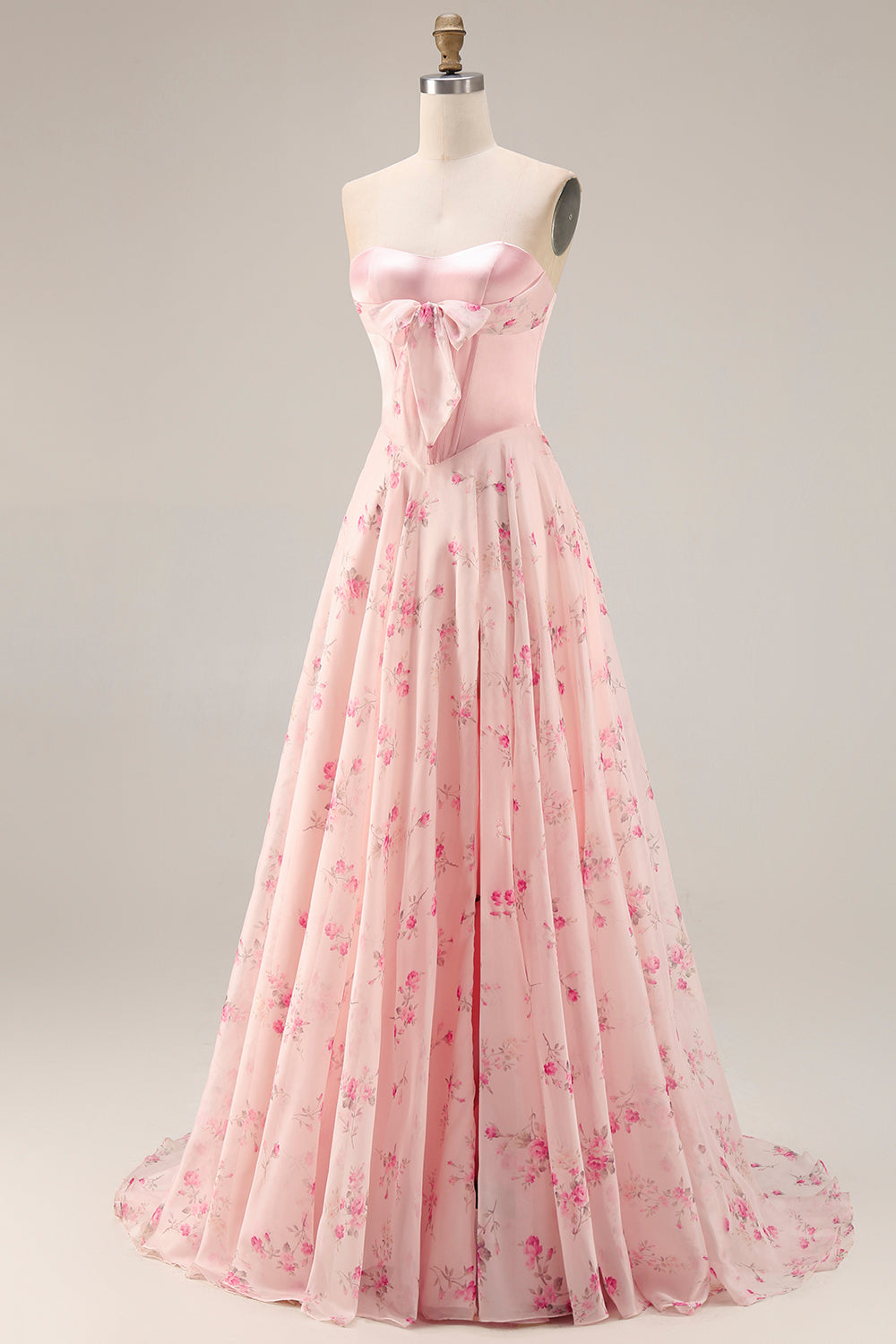Yellow Blue Floral Strapless Corset A Line Prom Dress