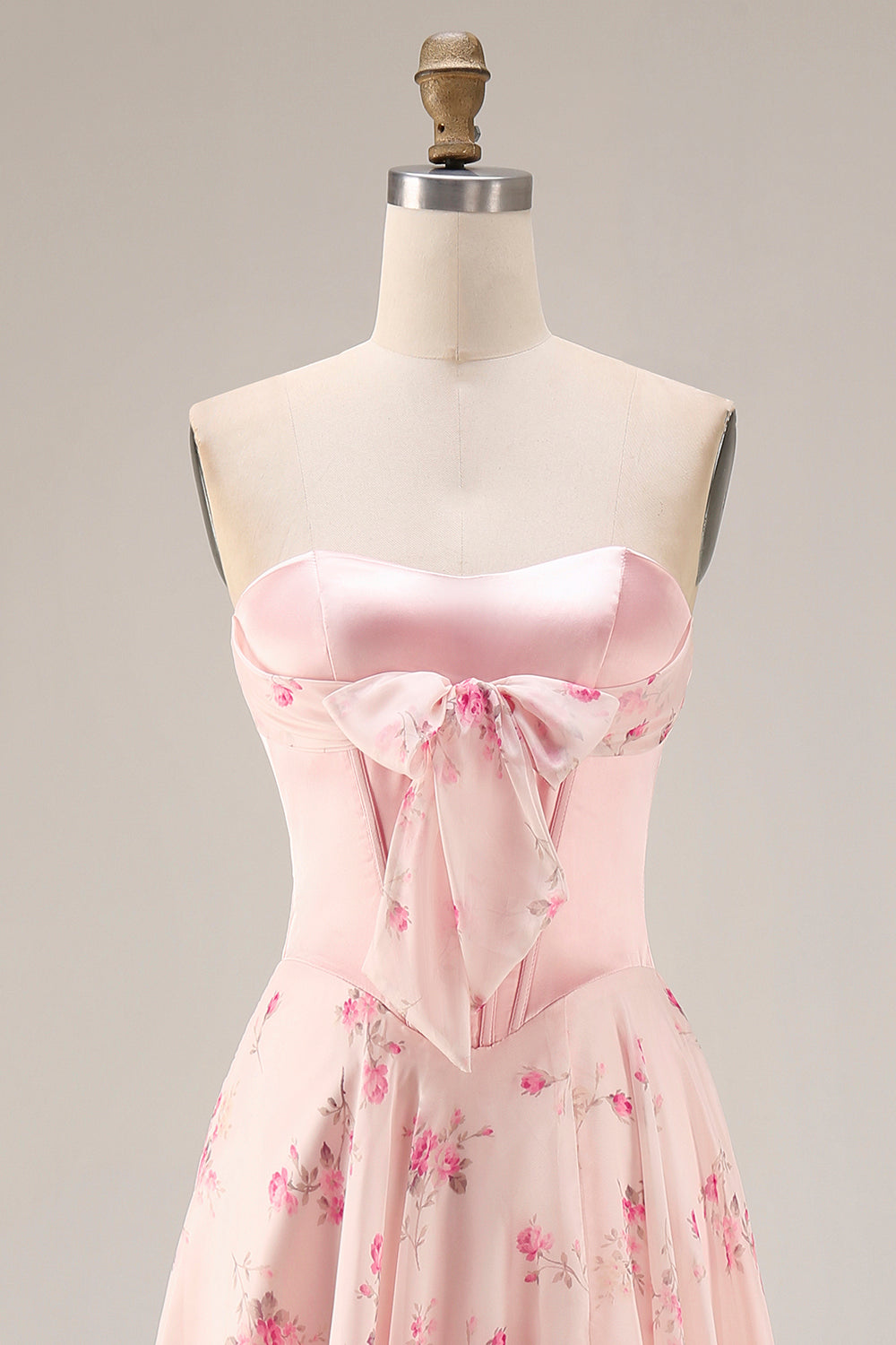 Yellow Blue Floral Strapless Corset A Line Prom Dress
