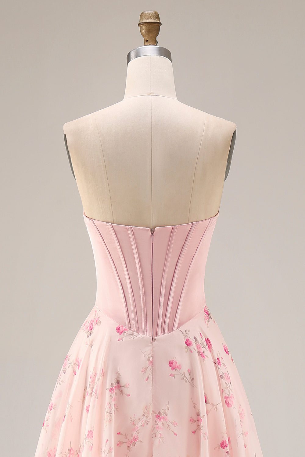 Yellow Blue Floral Strapless Corset A Line Prom Dress