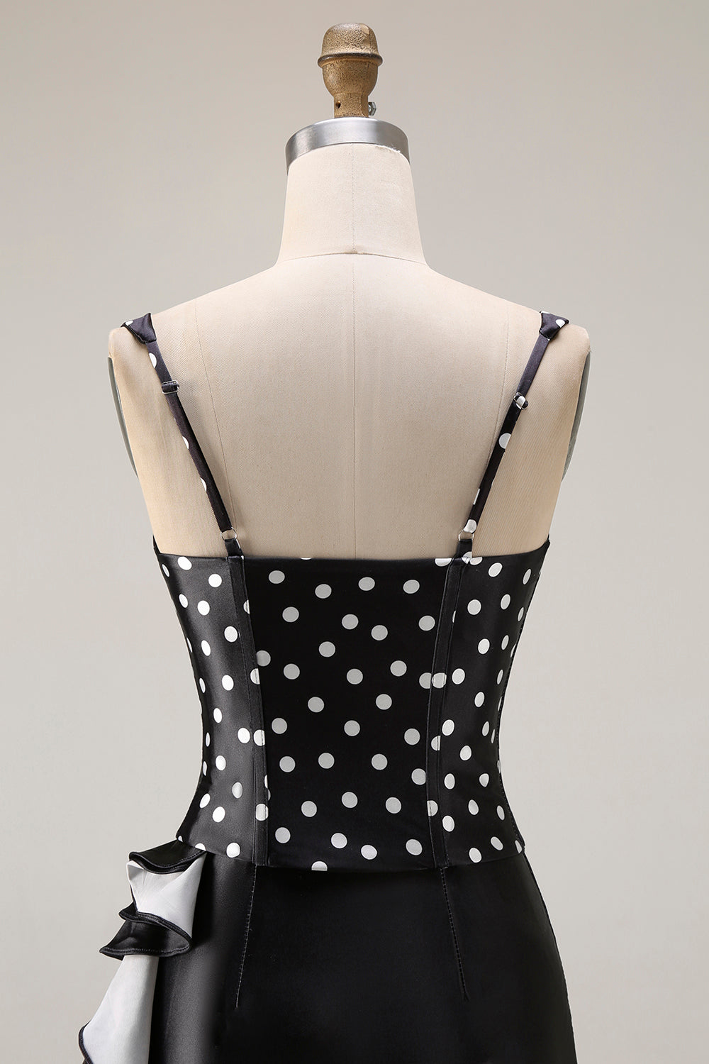 Black White Polka Dot Mermaid Corset Ruffled Prom Dress
