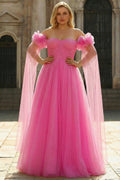 Off the Shoulder 3D Flower Hot Pink Plus Size Prom Dress