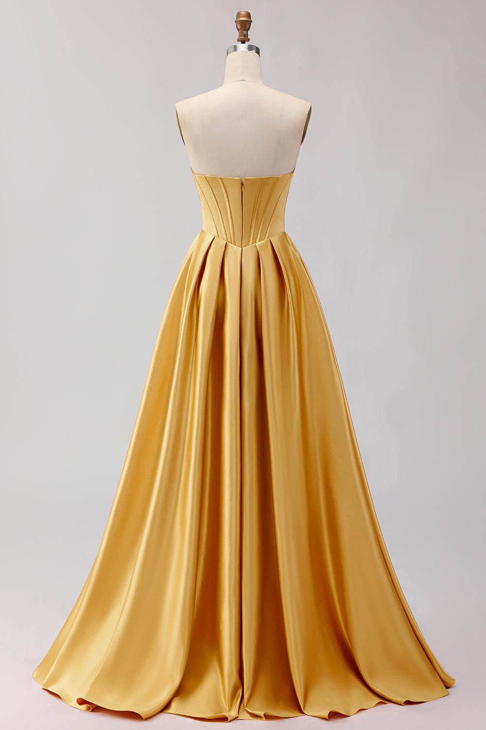 Strapless Golden Satin A Line Corset Prom Dress