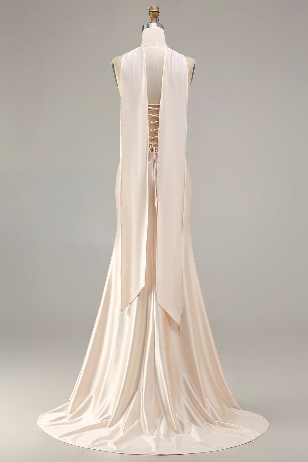Sparkly Champagne Satin Mermaid Beaded Prom Dress