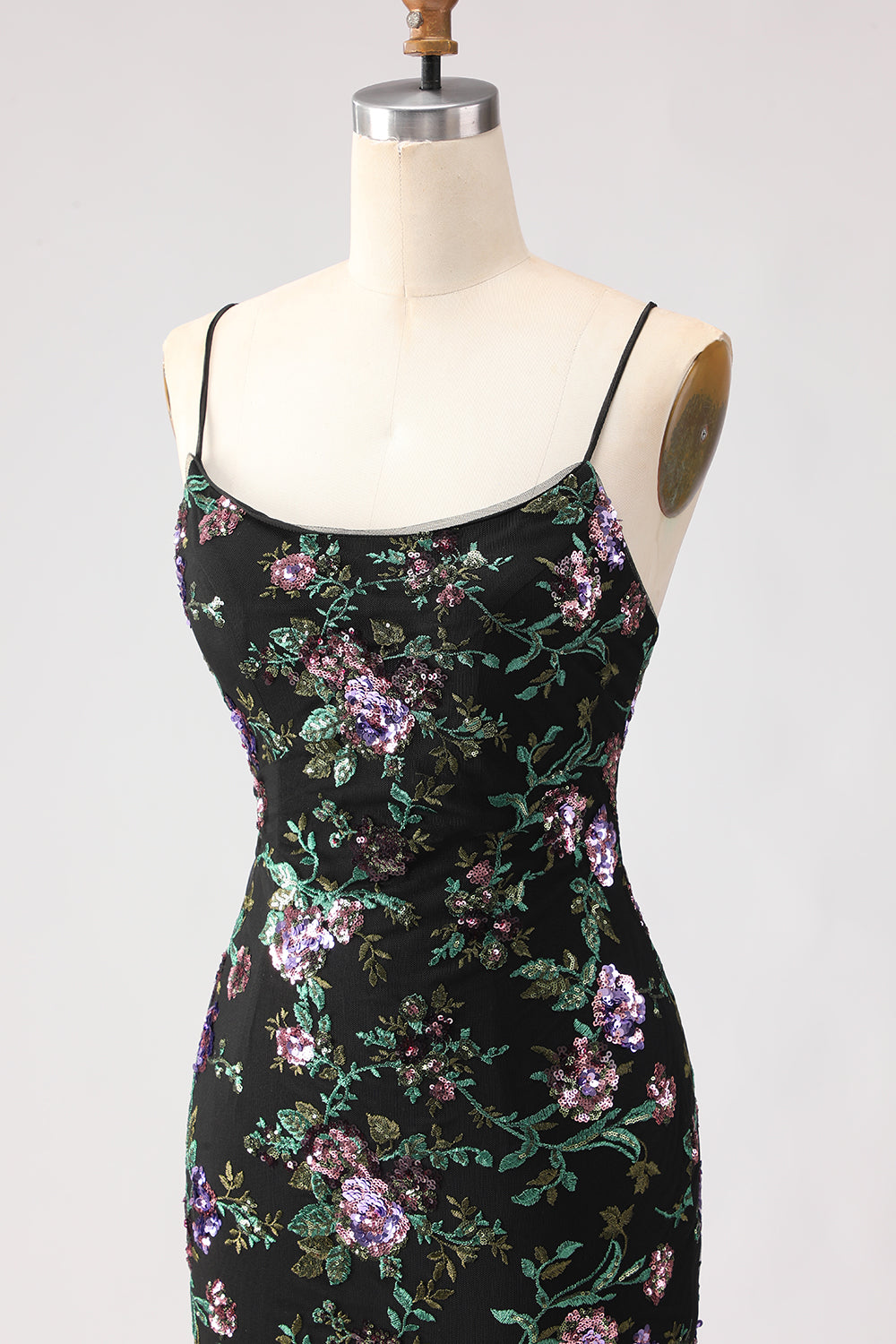 Black Purple Flower Mermaid Sequin Embroidered Prom Dress