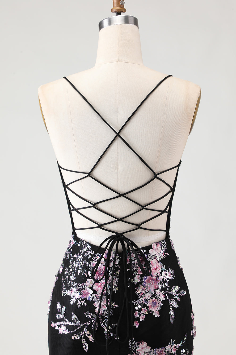 Black Pink Flower Mermaid Tulle Prom Dress with Appliques