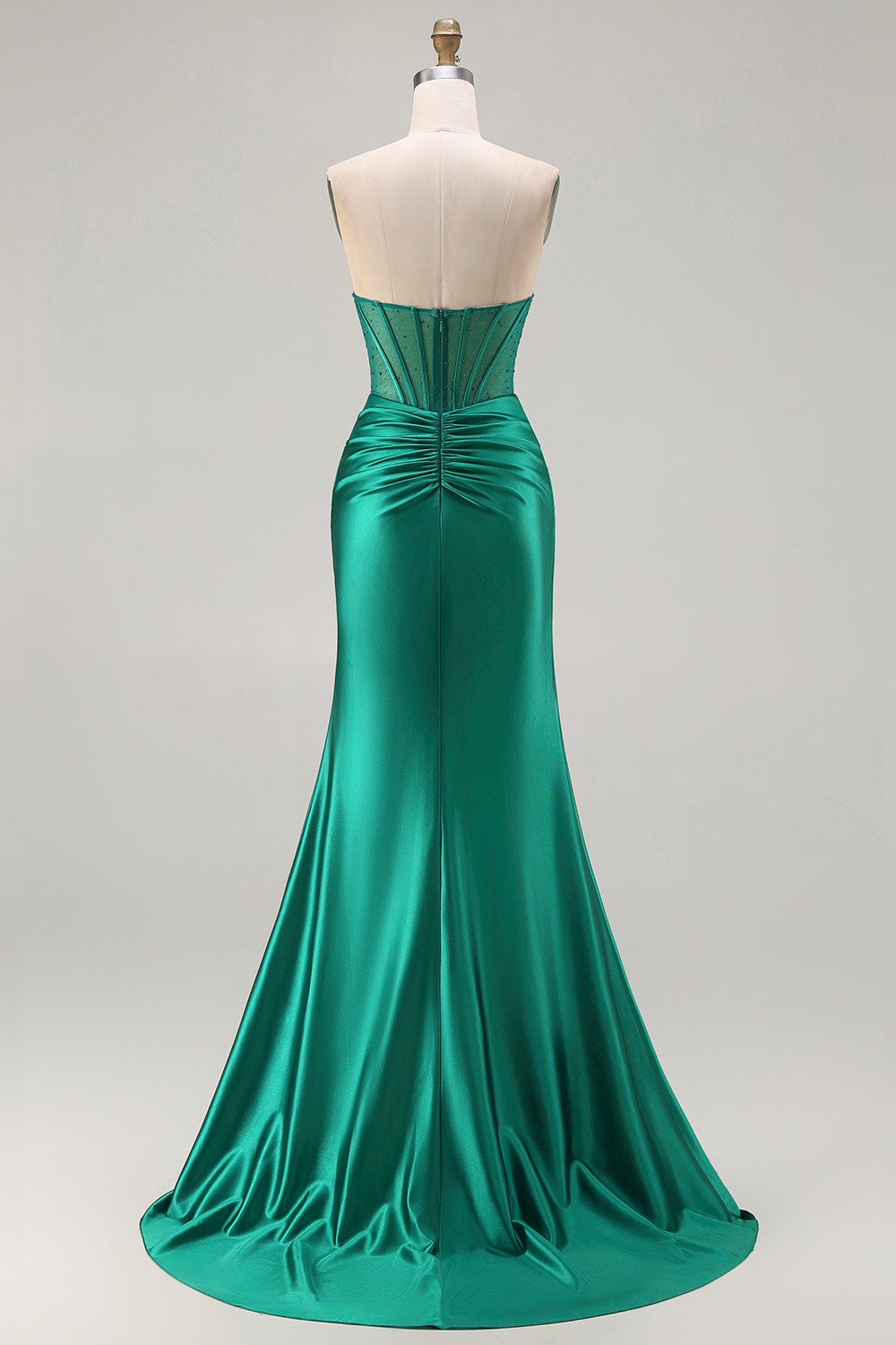 Dark Green Strapless Corset Mermaid Satin Prom Dress