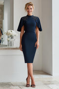 Navy Pencil Midi Mother Of The Bride Dress With Beading