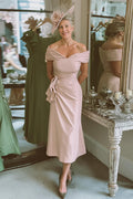 Off The Shoulder Blush Pink Sheath Mother Of The Bride Dress
