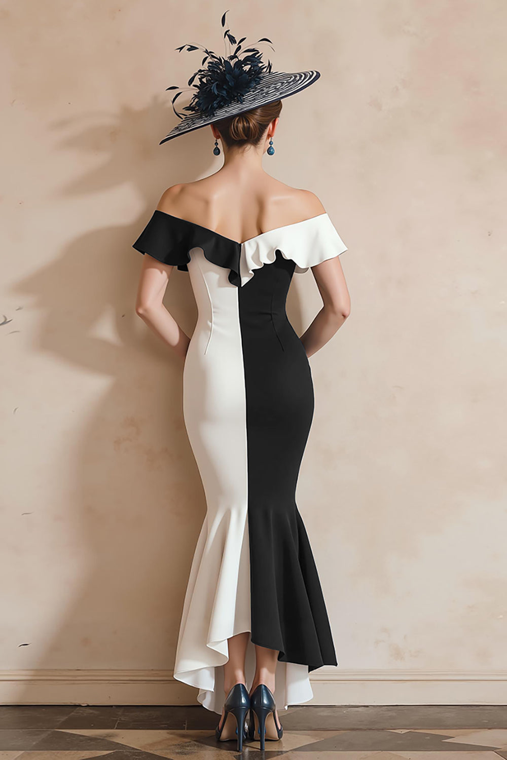 Off The Shoulder Mermaid Black and White Mother of the Bride Dress