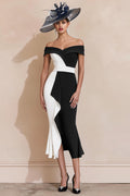 Black and White Off The Shoulder Mermaid Midi Dress