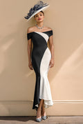 Black and White Mermaid Off The Shoulder Mother Of The Bride Dress