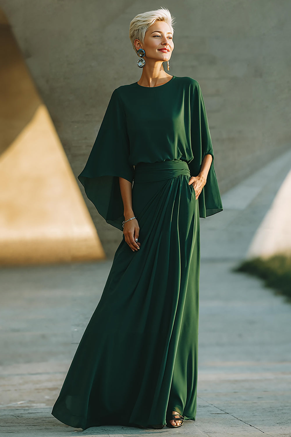 Dark Green A-Line Round Neck Mother Of The Bride Dress