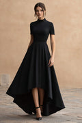 High-Low Black A-Line High Neck Formal Dress