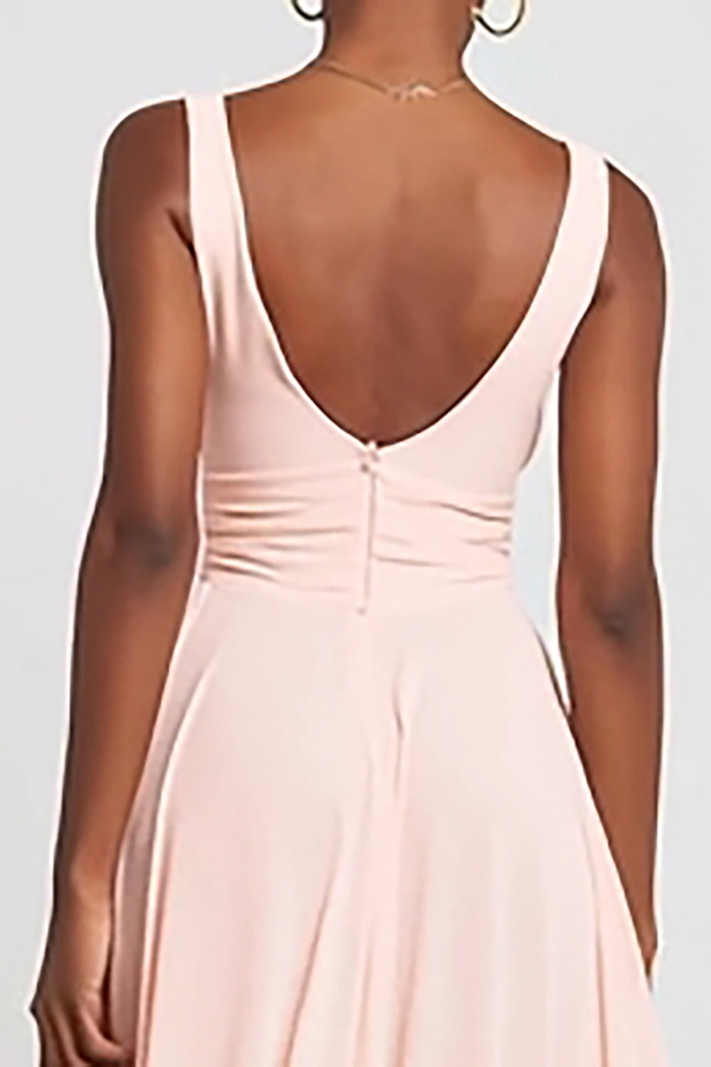 Pink A-Line V-Neck Ruffle Maxi Dress With Slit