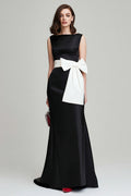 Black and White Sheath Long Formal Dress With Bow
