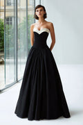 Elegant Black and White Ruched A-Line Strapless Formal Dress