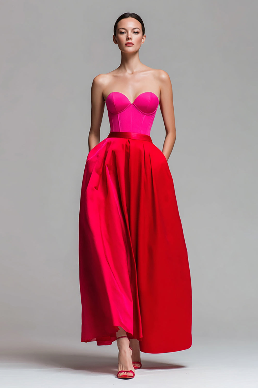 Sweetheart A-Line Corset Red and Fuchsia Formal Dress